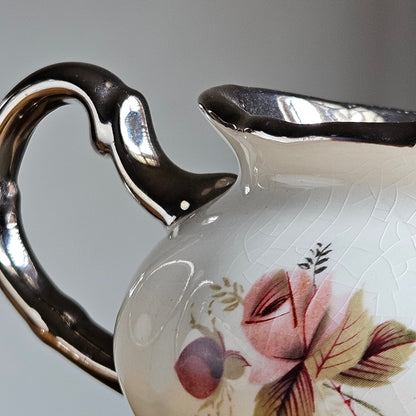 Vintage Price Kensington Hamilton Roses Silver trim England Sugar bowl & creamer