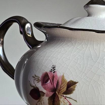 Vintage Price Kensington Hamilton Roses Silver trim England Sugar bowl & creamer