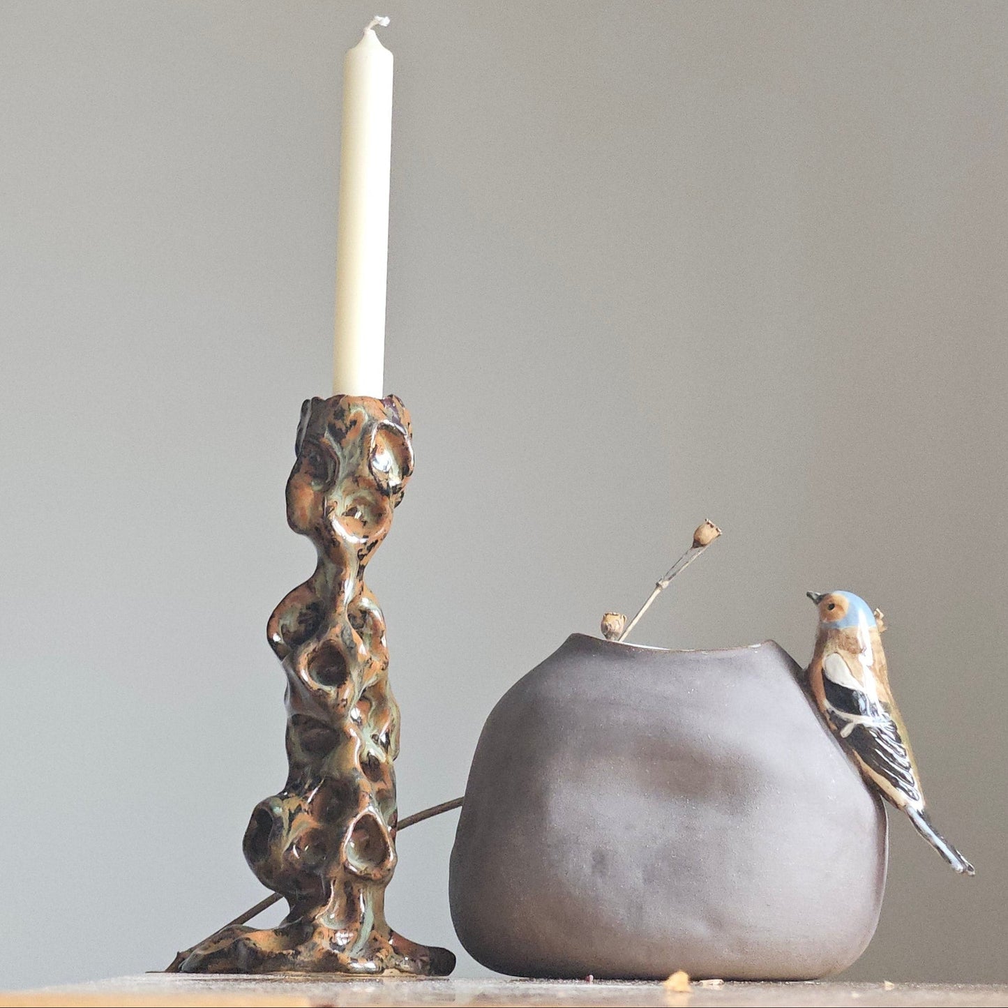 Vase with bird