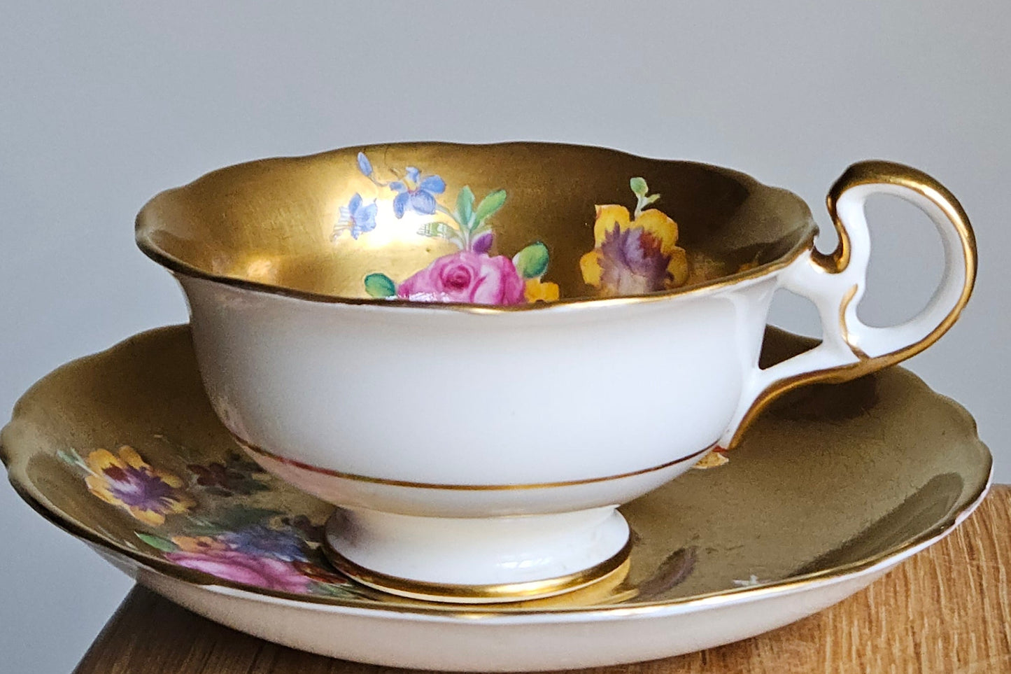 Antique Radfords Fenton Gold And Floral Teacup And Saucer||8548