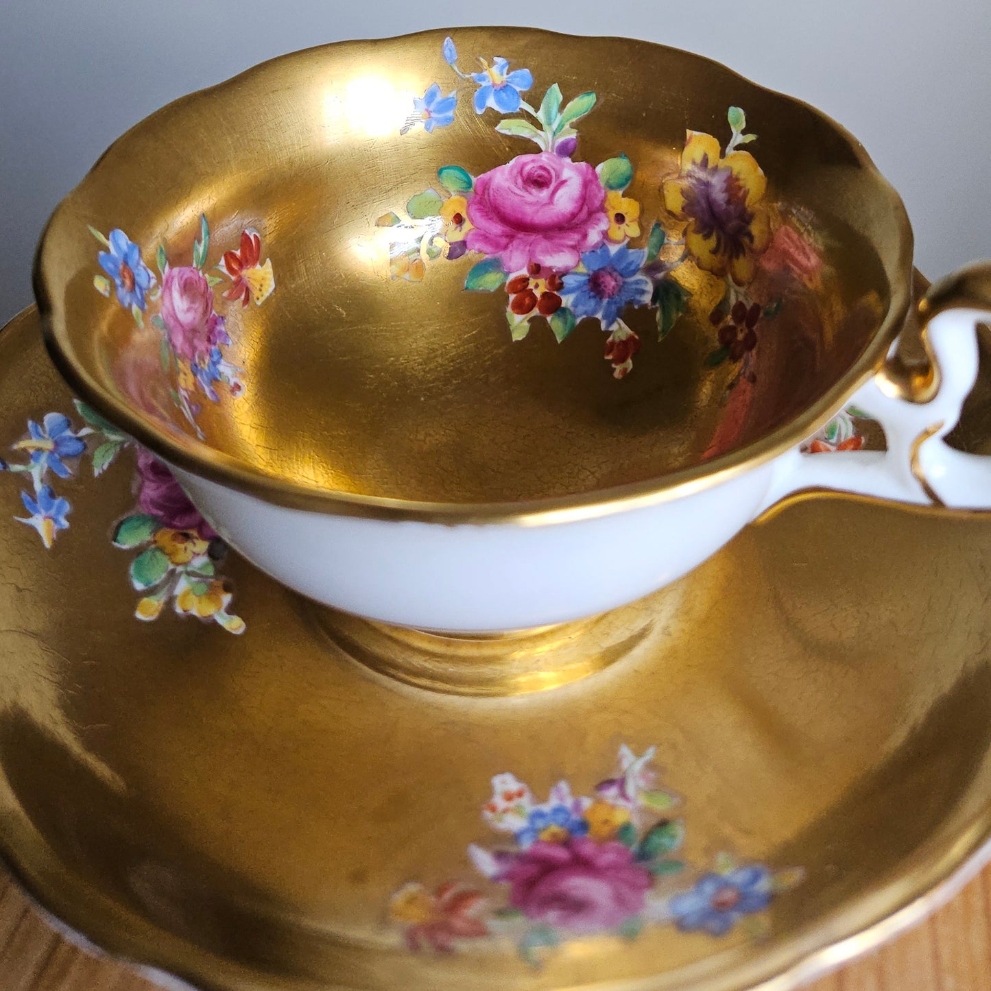 Antique Radfords Fenton Gold And Floral Teacup And Saucer||8548