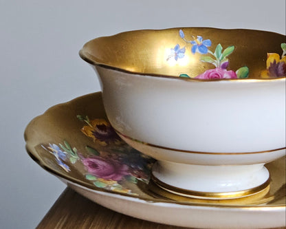 Antique Radfords Fenton Gold And Floral Teacup And Saucer||8548