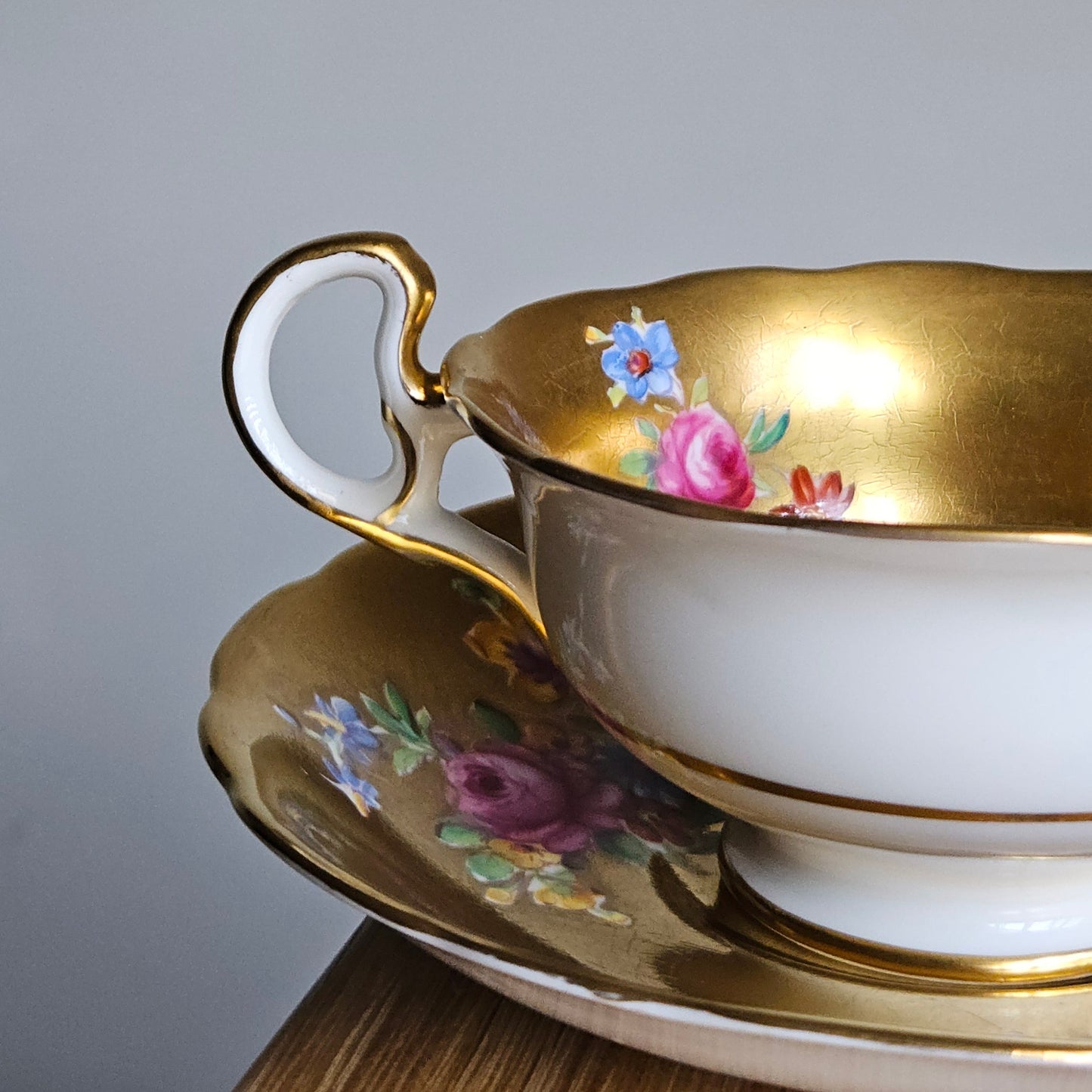 Antique Radfords Fenton Gold And Floral Teacup And Saucer||8548