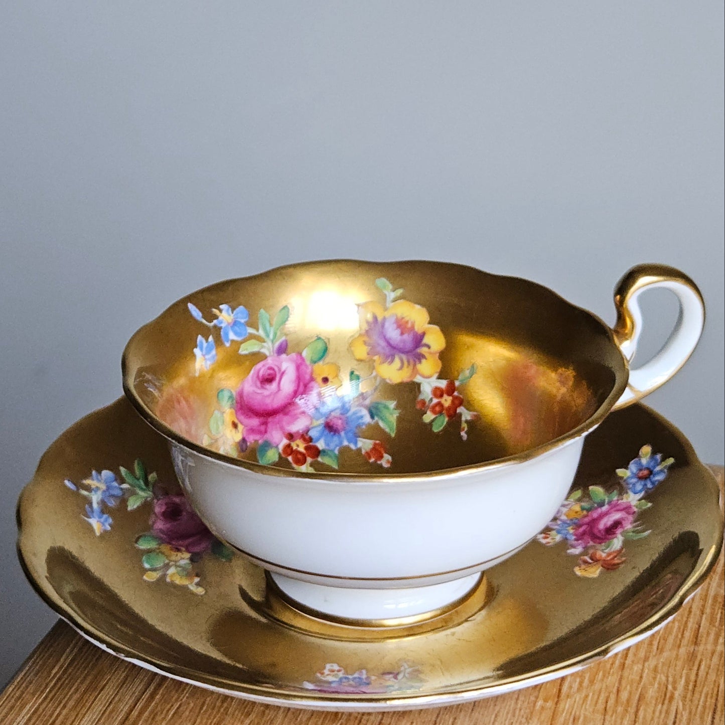 Antique Radfords Fenton Gold And Floral Teacup And Saucer||8548