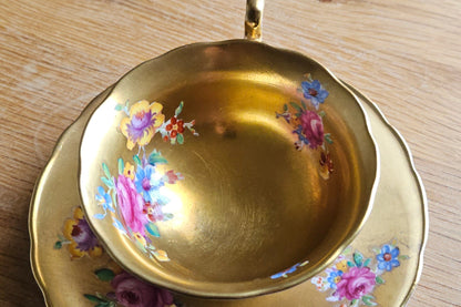 Antique Radfords Fenton Gold And Floral Teacup And Saucer||8548