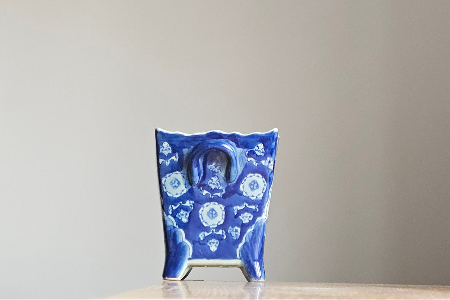 Vintage Chinese Hand Painted Blue and White Planter Set Signet to Base