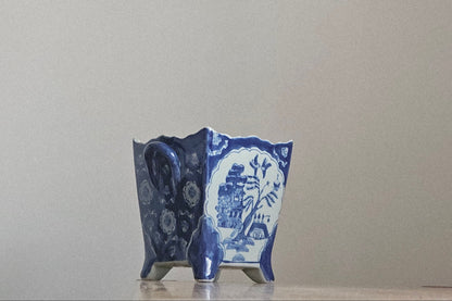 Vintage Chinese Hand Painted Blue and White Planter Set Signet to Base