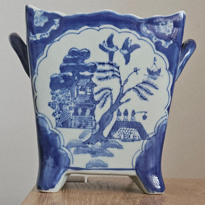Vintage Chinese Hand Painted Blue and White Planter Set Signet to Base