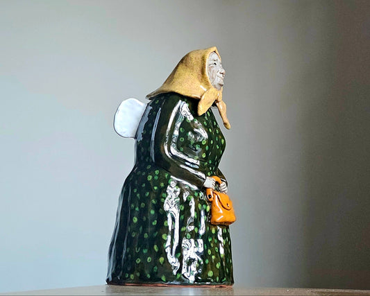 Handmade Ceramic Angel - Grandmother with Handbag