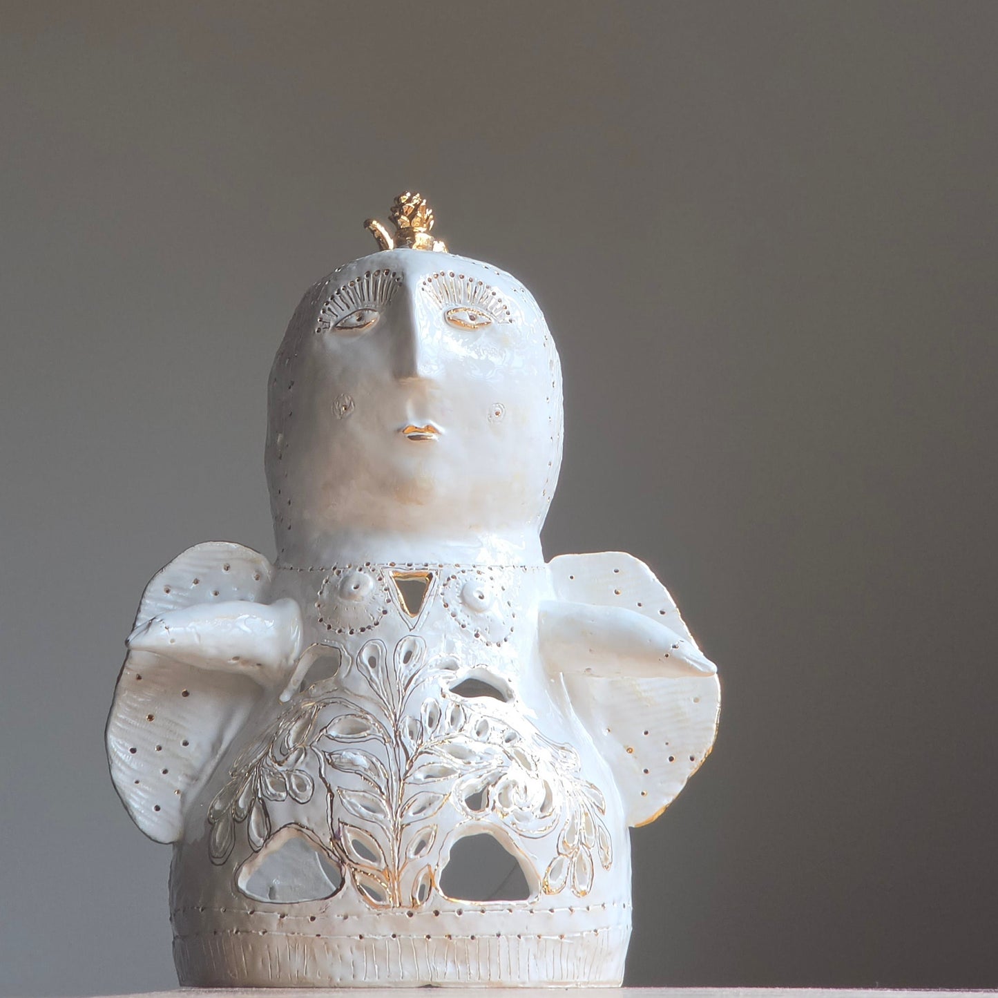 Unique Handcrafted Porcelain Sculpture by Aldona Visinskiene|Signed Original Artwork|White - Gold Ceramic Sculpture