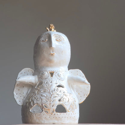 Unique Handcrafted Porcelain Sculpture by Aldona Visinskiene|Signed Original Artwork|White - Gold Ceramic Sculpture