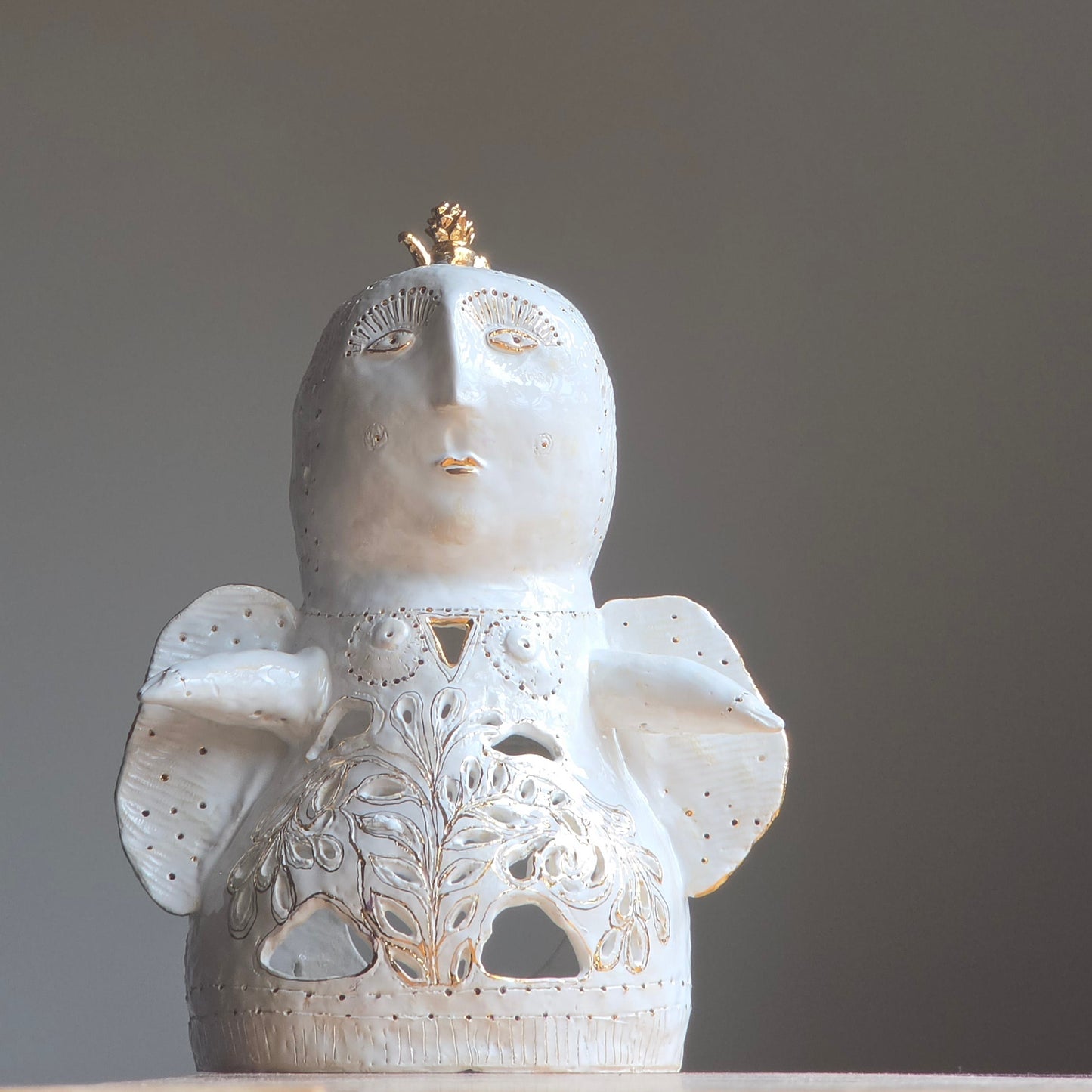 Unique Handcrafted Porcelain Sculpture by Aldona Visinskiene|Signed Original Artwork|White - Gold Ceramic Sculpture