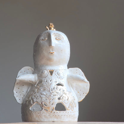 Unique Handcrafted Porcelain Sculpture by Aldona Visinskiene|Signed Original Artwork|White - Gold Ceramic Sculpture