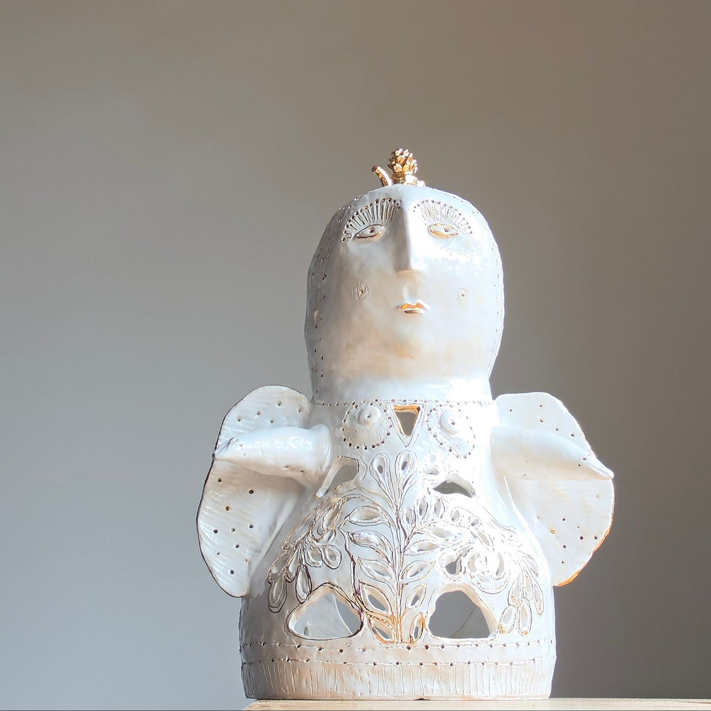 Unique Handcrafted Porcelain Sculpture by Aldona Visinskiene|Signed Original Artwork|White - Gold Ceramic Sculpture