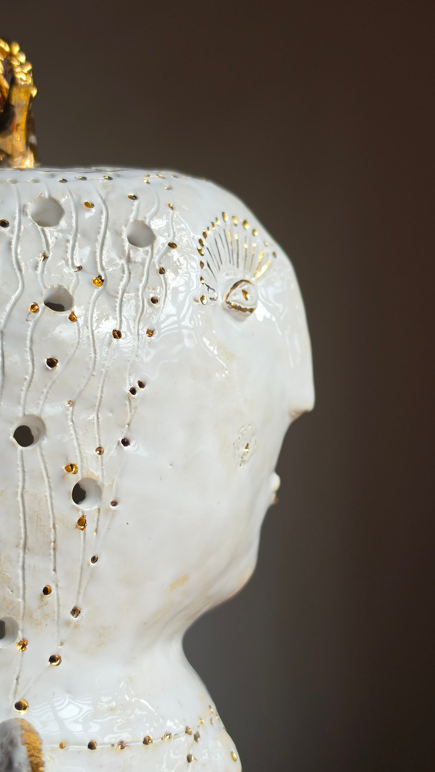 Unique Handcrafted Porcelain Sculpture by Aldona Visinskiene|Signed Original Artwork|White - Gold Ceramic Sculpture