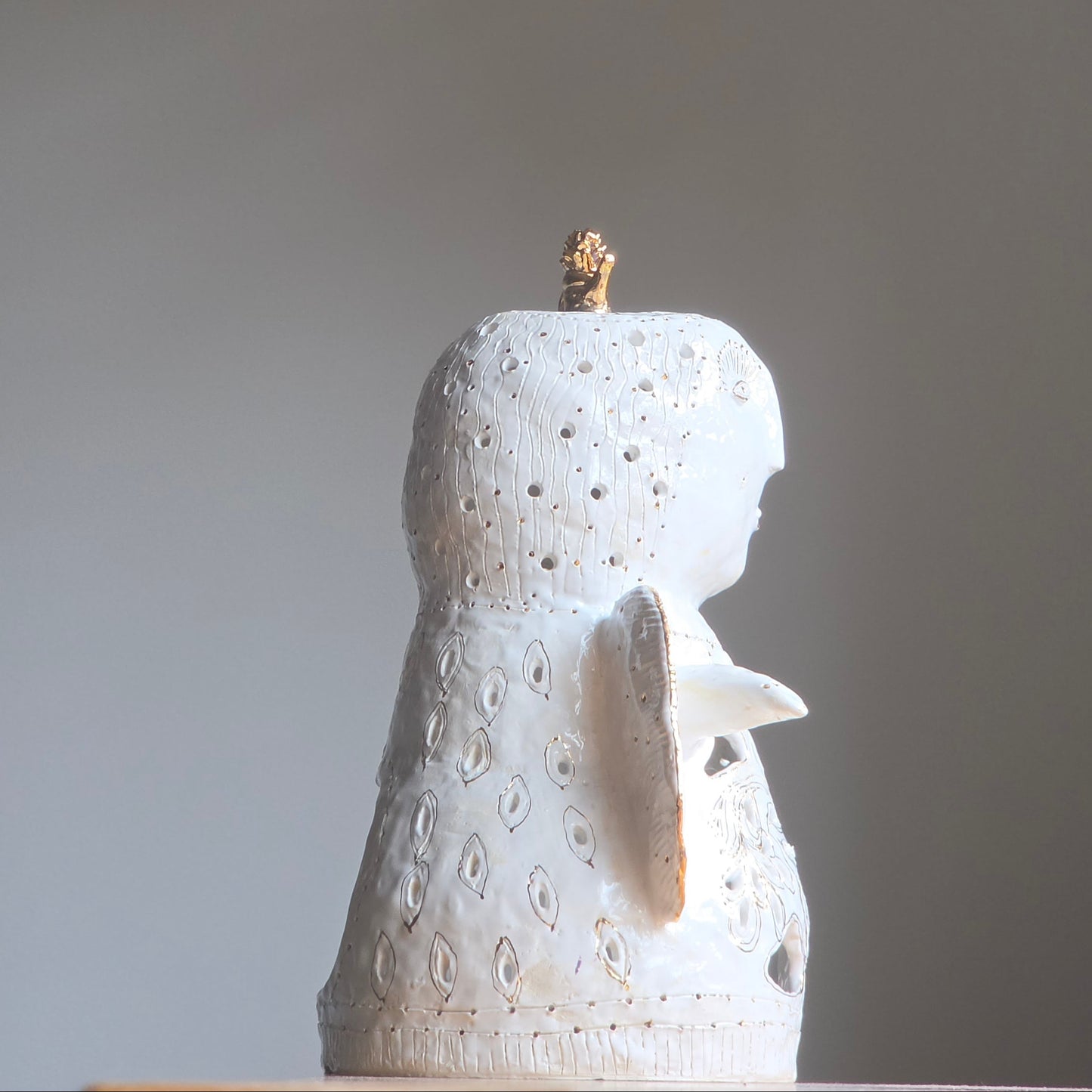 Unique Handcrafted Porcelain Sculpture by Aldona Visinskiene|Signed Original Artwork|White - Gold Ceramic Sculpture