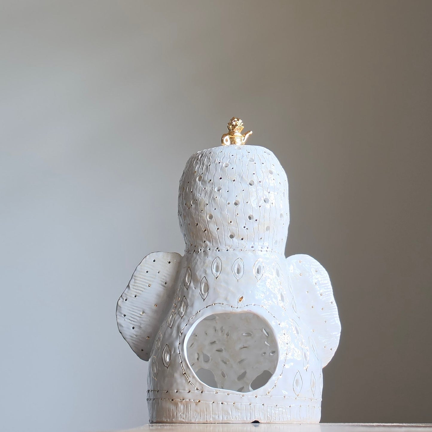 Unique Handcrafted Porcelain Sculpture by Aldona Visinskiene|Signed Original Artwork|White - Gold Ceramic Sculpture