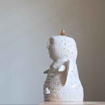 Unique Handcrafted Porcelain Sculpture by Aldona Visinskiene|Signed Original Artwork|White - Gold Ceramic Sculpture
