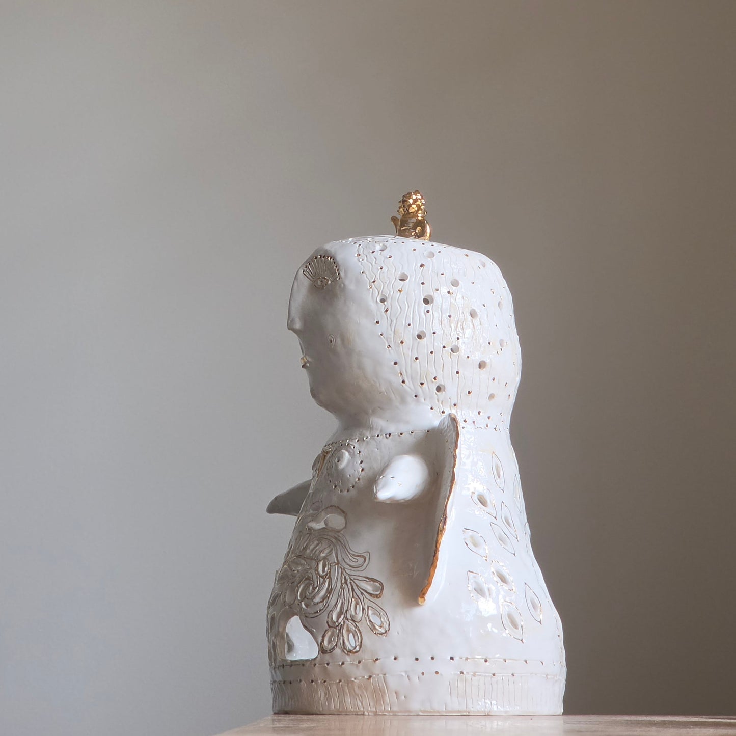 Unique Handcrafted Porcelain Sculpture by Aldona Visinskiene|Signed Original Artwork|White - Gold Ceramic Sculpture