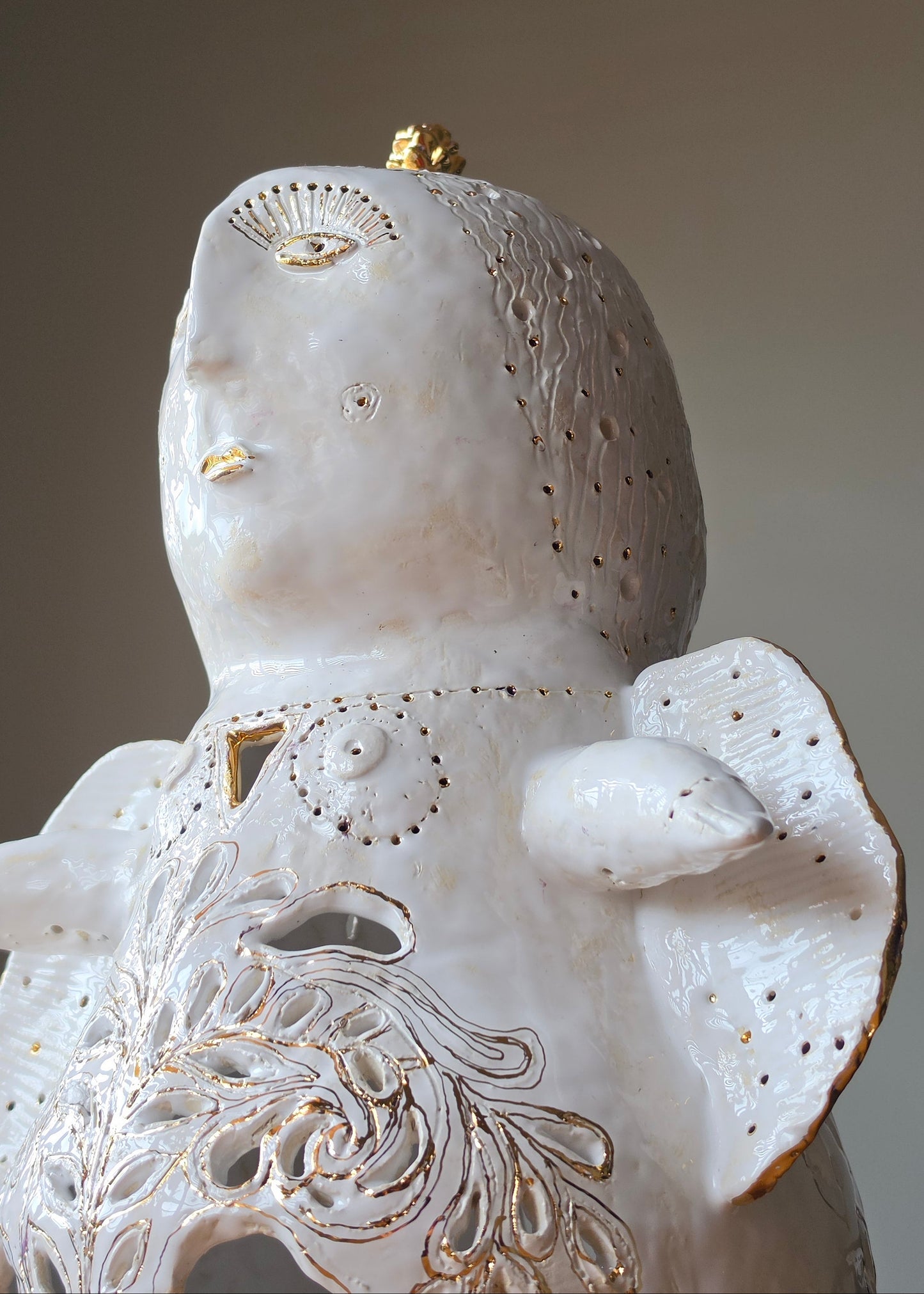 Unique Handcrafted Porcelain Sculpture by Aldona Visinskiene|Signed Original Artwork|White - Gold Ceramic Sculpture