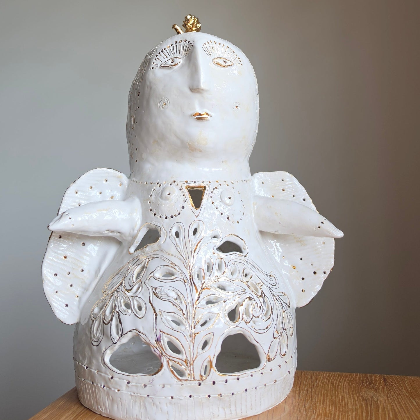 Unique Handcrafted Porcelain Sculpture by Aldona Visinskiene|Signed Original Artwork|White - Gold Ceramic Sculpture