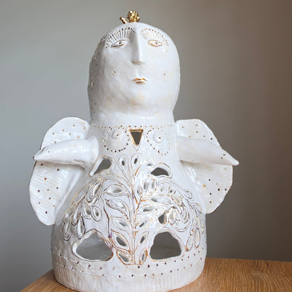 Unique Handcrafted Porcelain Sculpture by Aldona Visinskiene|Signed Original Artwork|White - Gold Ceramic Sculpture