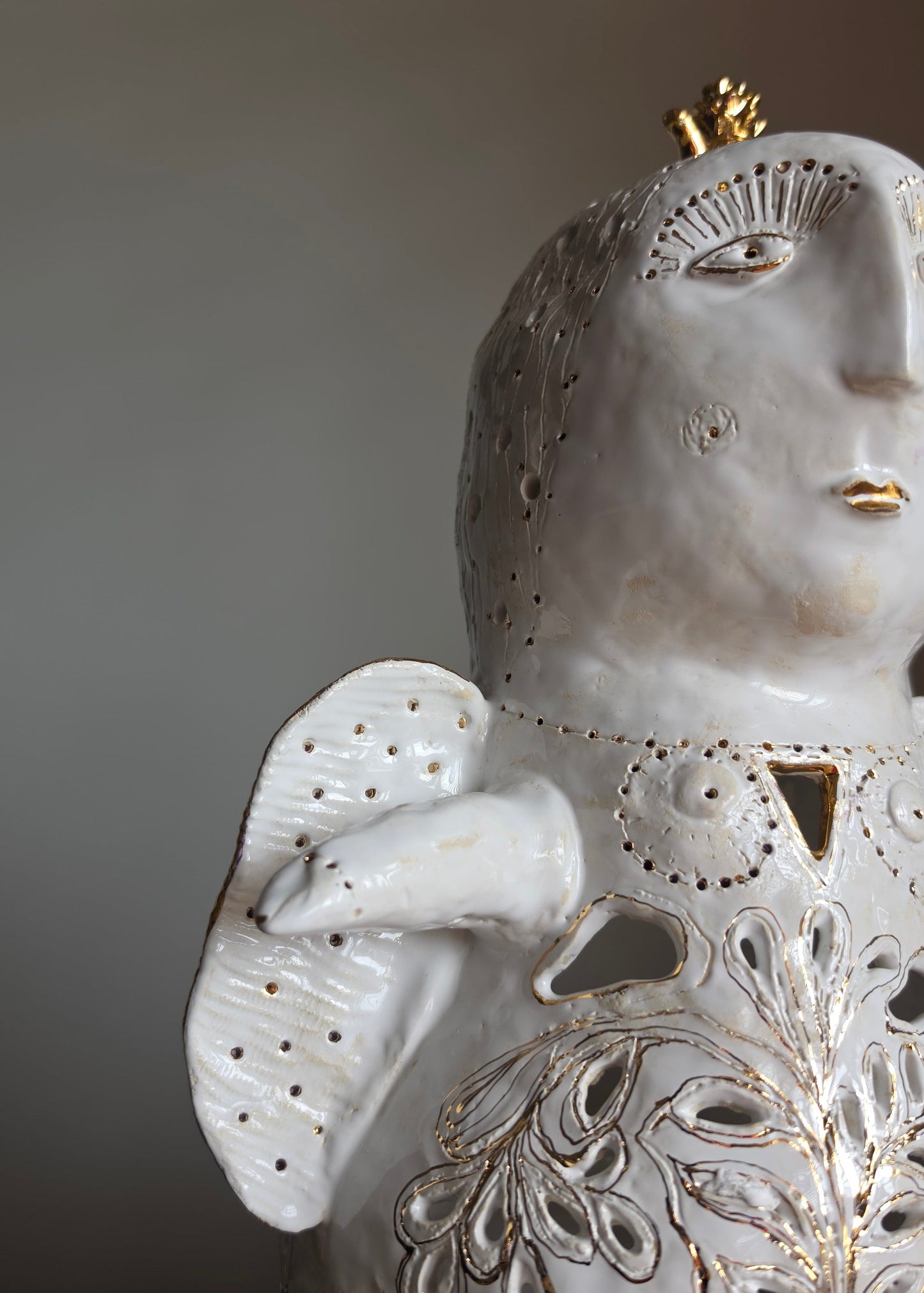 Unique Handcrafted Porcelain Sculpture by Aldona Visinskiene|Signed Original Artwork|White - Gold Ceramic Sculpture