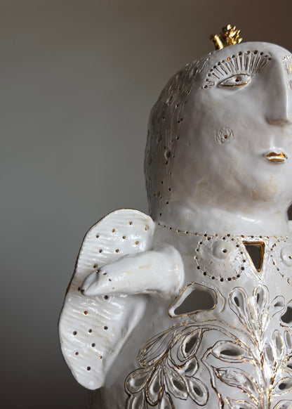 Unique Handcrafted Porcelain Sculpture by Aldona Visinskiene|Signed Original Artwork|White - Gold Ceramic Sculpture