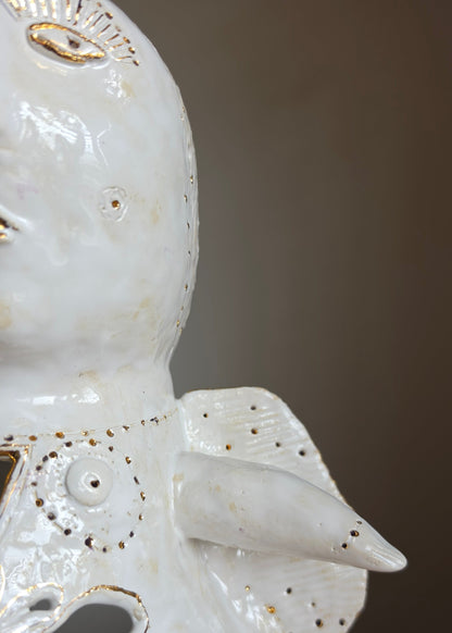 Unique Handcrafted Porcelain Sculpture by Aldona Visinskiene|Signed Original Artwork|White - Gold Ceramic Sculpture