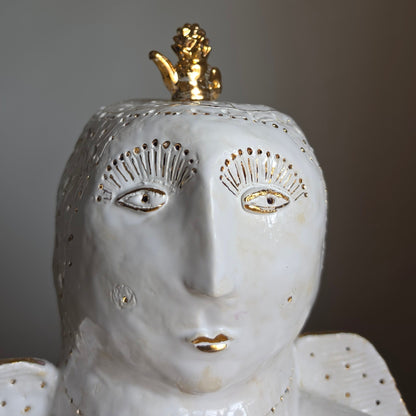 Unique Handcrafted Porcelain Sculpture by Aldona Visinskiene|Signed Original Artwork|White - Gold Ceramic Sculpture