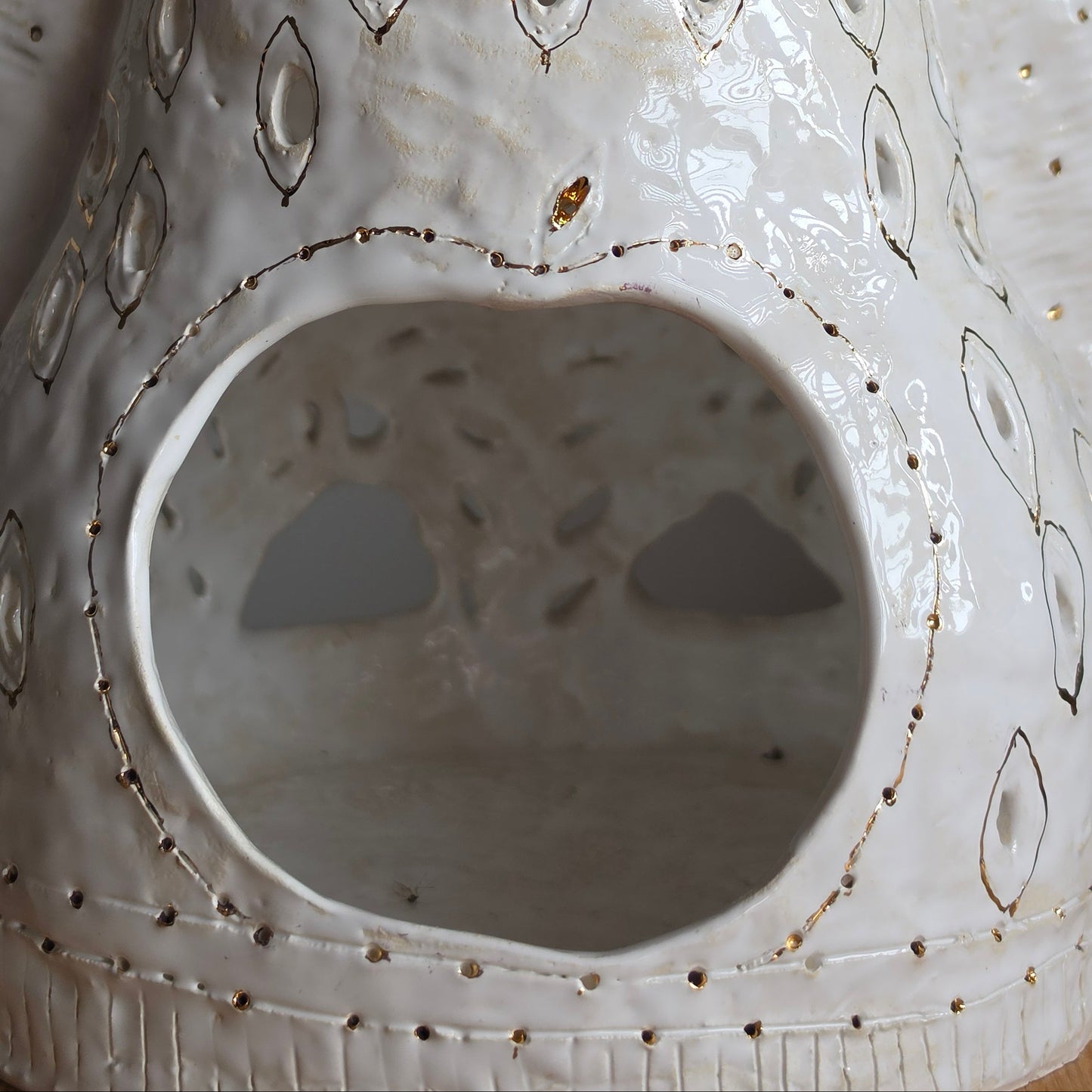 Unique Handcrafted Porcelain Sculpture by Aldona Visinskiene|Signed Original Artwork|White - Gold Ceramic Sculpture