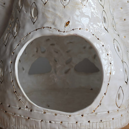 Unique Handcrafted Porcelain Sculpture by Aldona Visinskiene|Signed Original Artwork|White - Gold Ceramic Sculpture