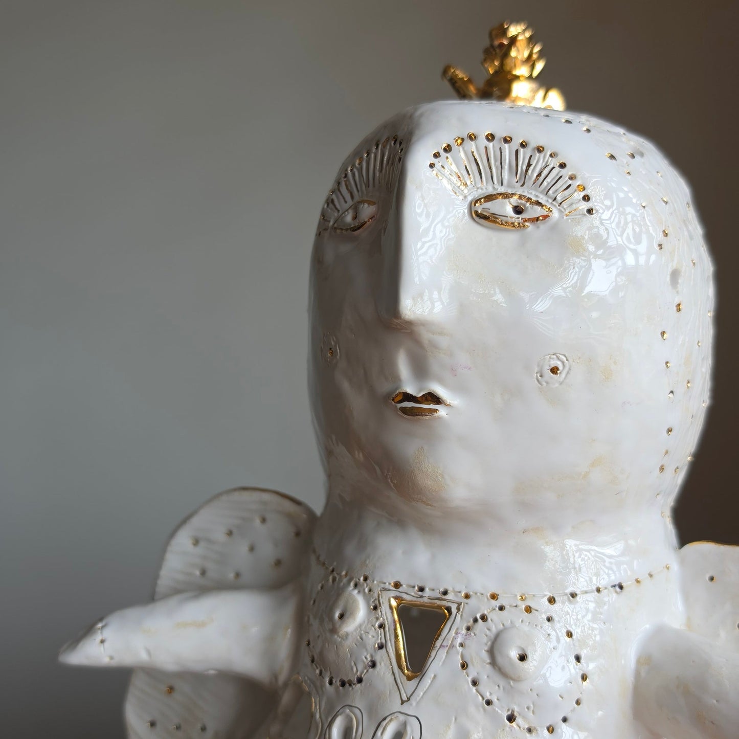 Unique Handcrafted Porcelain Sculpture by Aldona Visinskiene|Signed Original Artwork|White - Gold Ceramic Sculpture