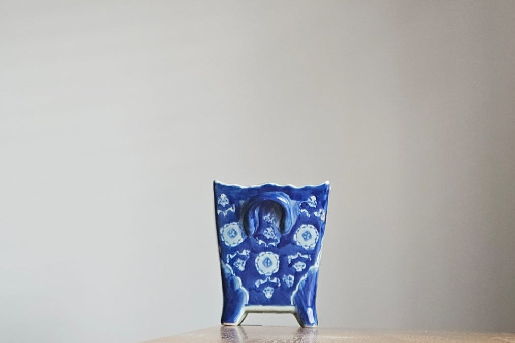 Vintage Chinese Hand Painted Blue and White Planter Set Signet to Base