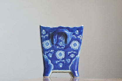 Vintage Chinese Hand Painted Blue and White Planter Set Signet to Base