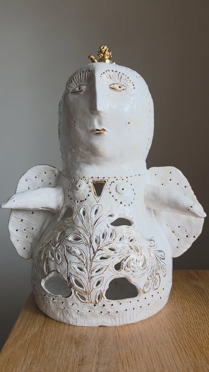 Unique Handcrafted Porcelain Sculpture by Aldona Visinskiene|Signed Original Artwork|White - Gold Ceramic Sculpture